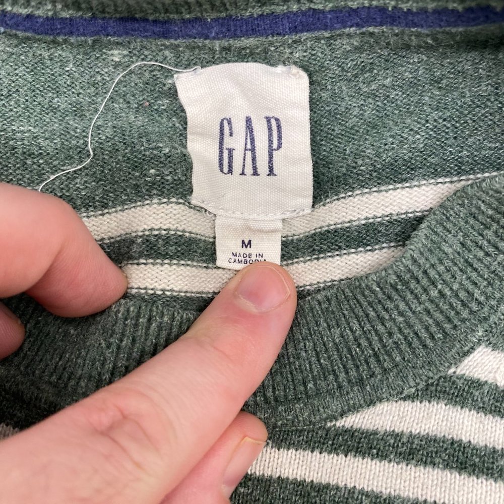 Gap Men's Sweater (Green, White Stripes) Medium - Picture 4 of 4